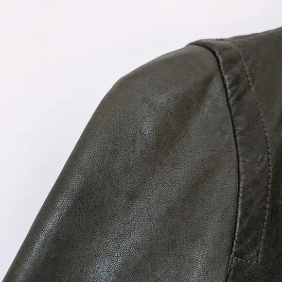 Madewell Washed Leather Motorcycle Jacket Dark Green Size XS Preowned - Picture 10 of 10